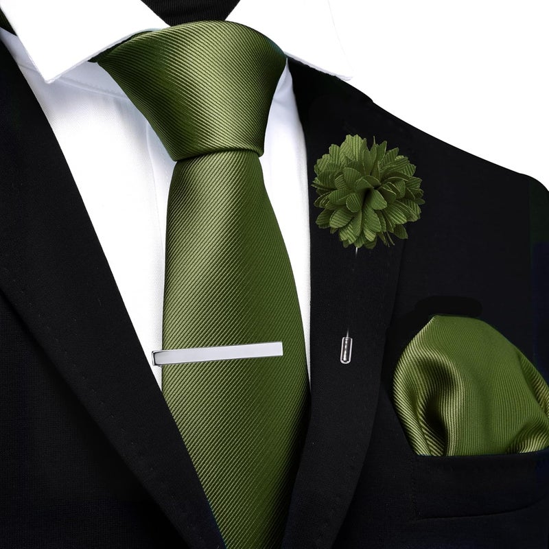 Branduce 3.15"（8cm） Solid Formal Tie and Pocket Square Plain Necktie Lapel Pin and Tie Clip Set for Men - Image 2